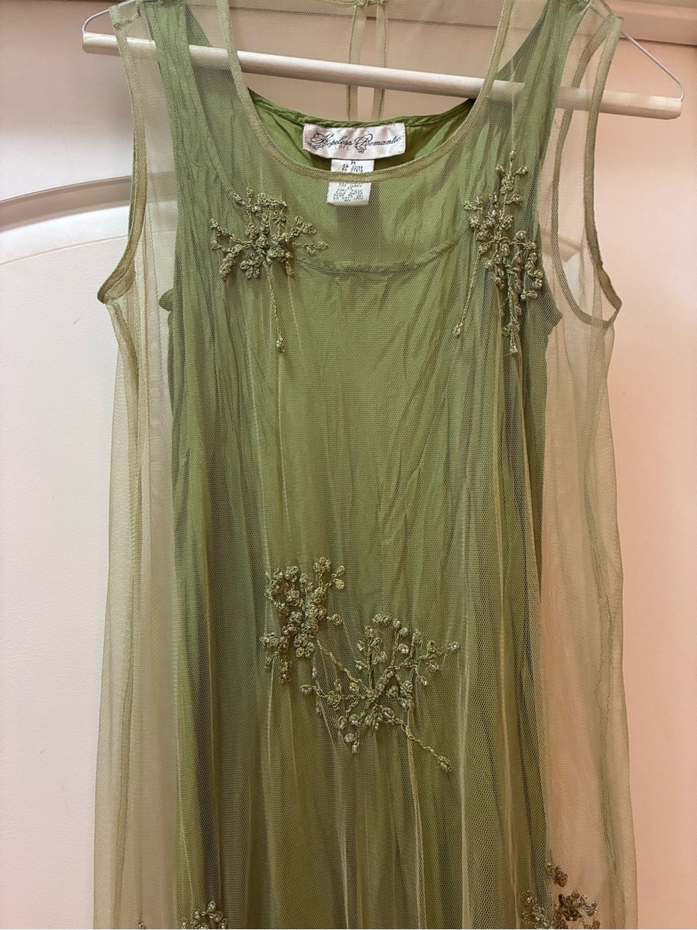 Delicate Olive Green Beaded Mesh Dress